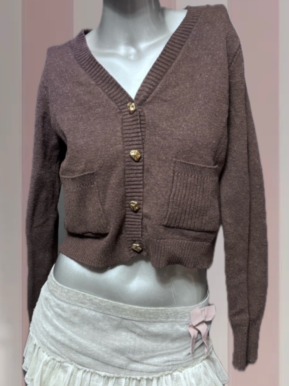 Freshman 1996 Brown Cardigan Sweater W/ Gold Tone Buttons